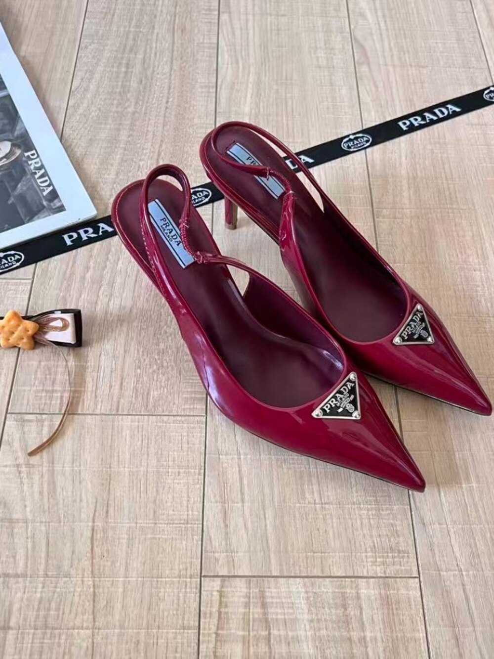 Prada Burgundy Red Patent Leather Slingback Heels